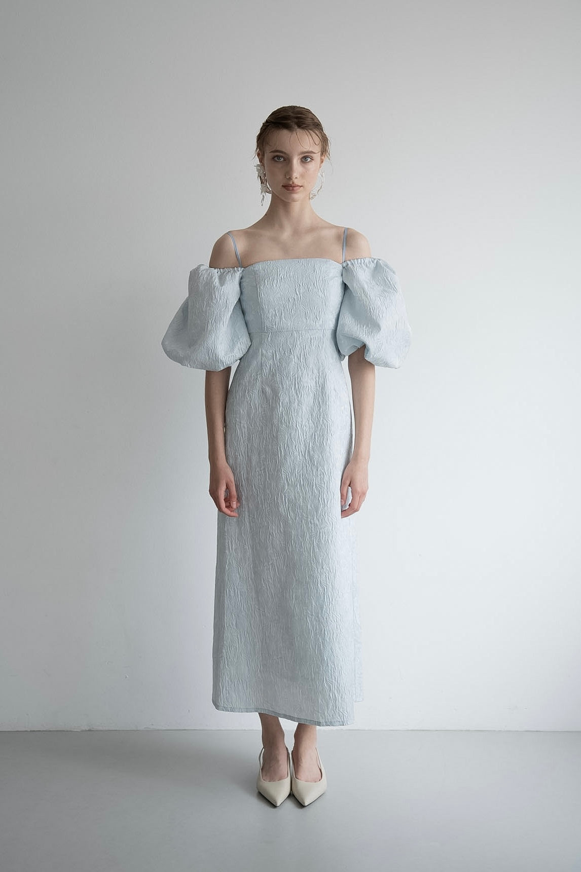jacquard puff sleeve one-piece – Acka online store