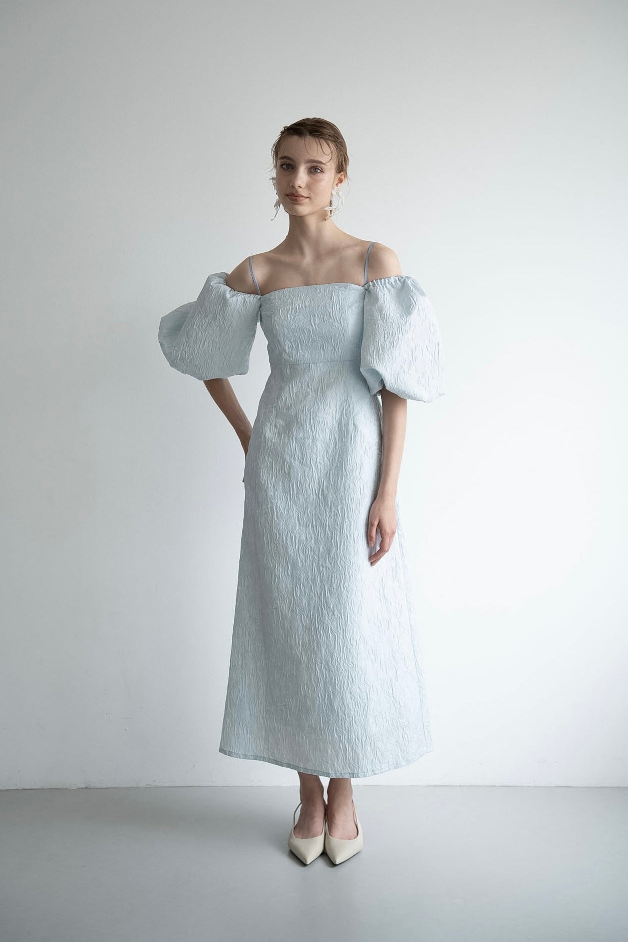 jacquard puff sleeve one-piece – Acka online store