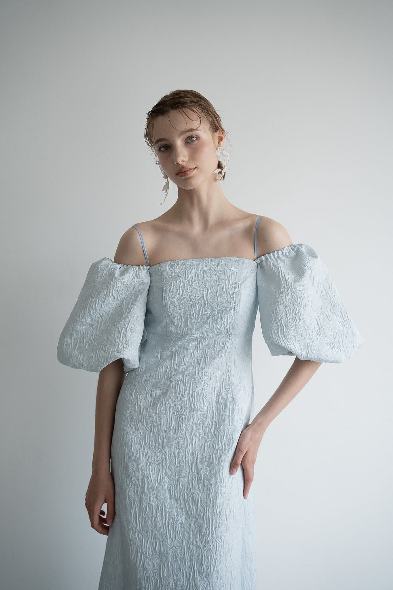 jacquard puff sleeve one-piece – Acka online store