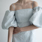 jacquard puff sleeve one-piece