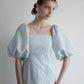 jacquard puff sleeve one-piece