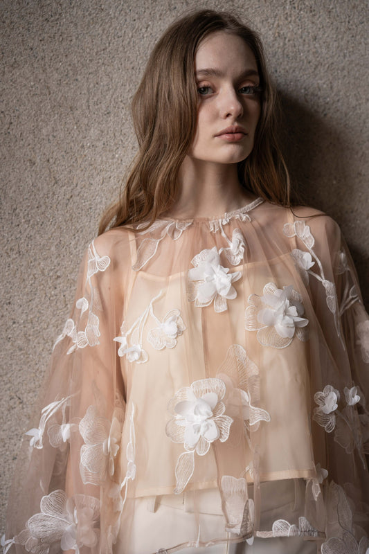 sheer over flare blouse