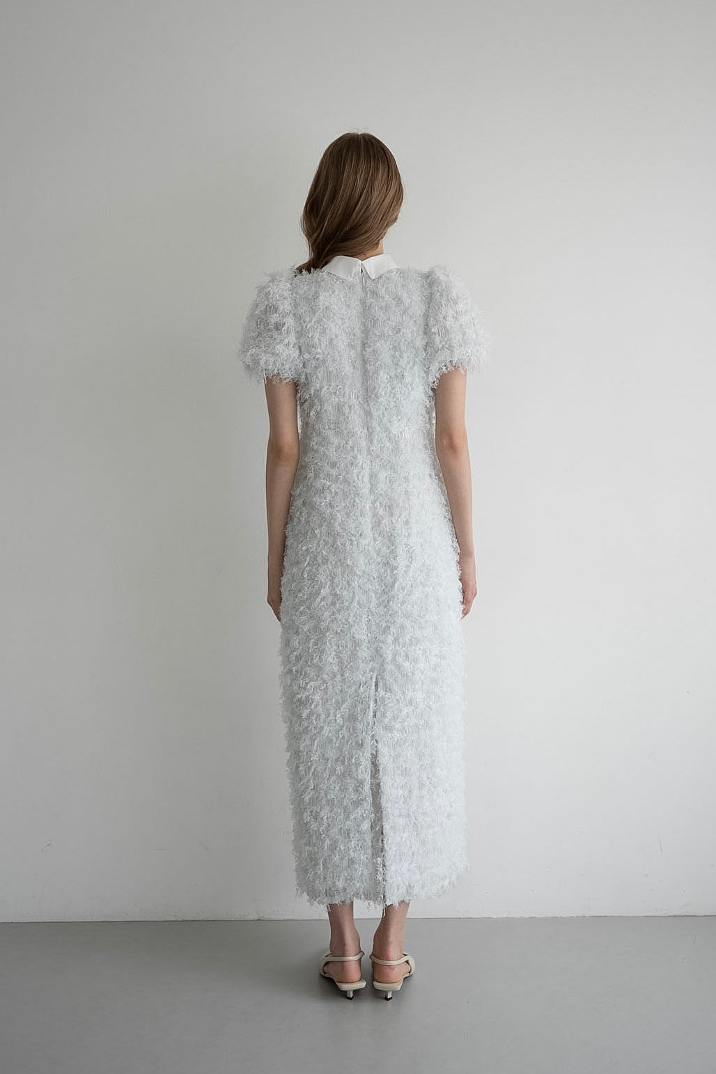 lame fringe puff dress