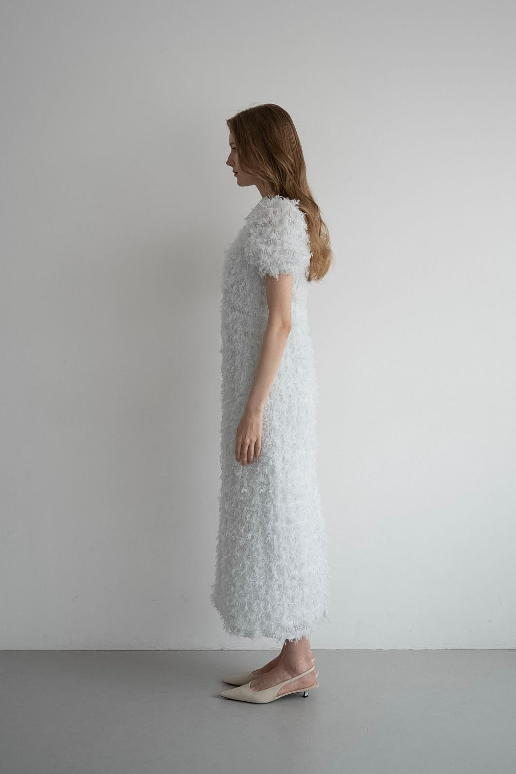 lame fringe puff dress