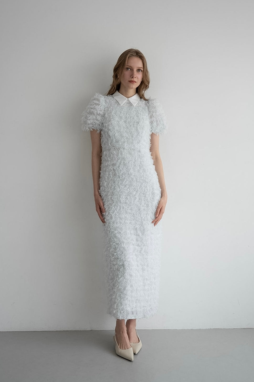 lame fringe puff dress