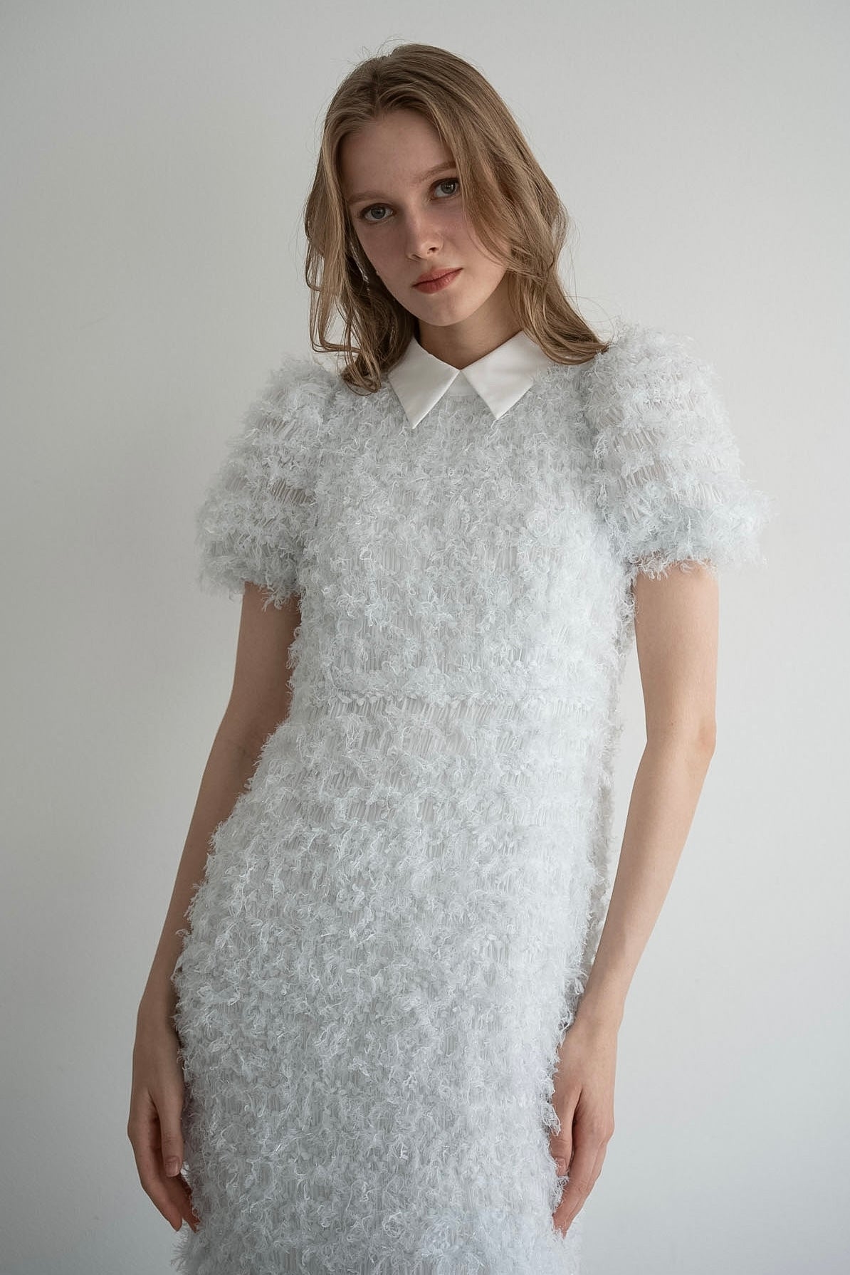 lame fringe puff dress
