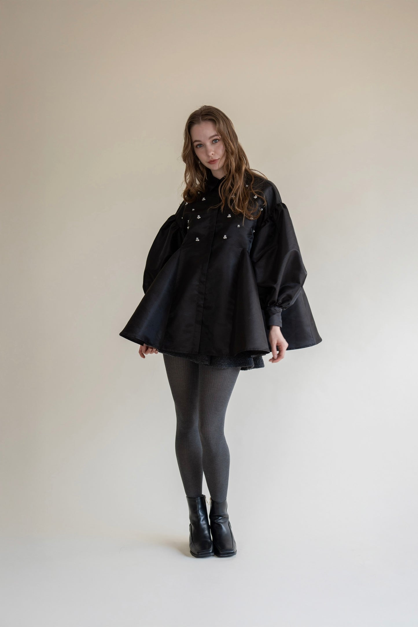 bijou satin puff blouse