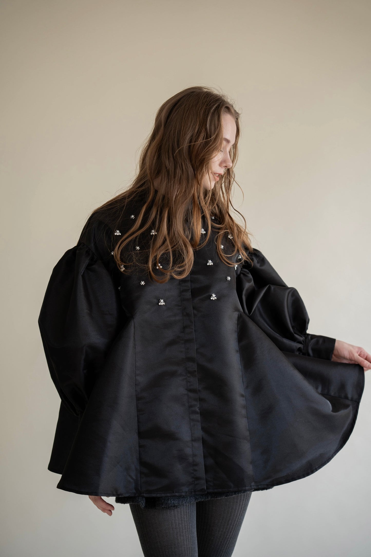 bijou satin puff blouse