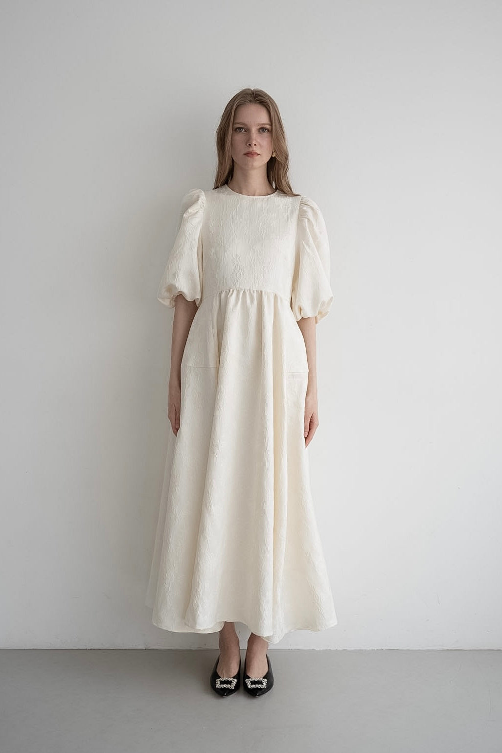 puff sleeve flare one-piece