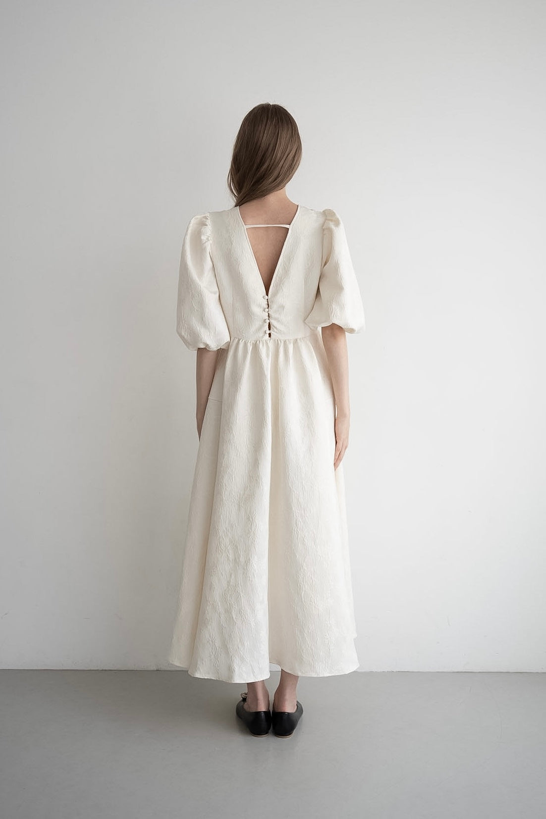 puff sleeve flare one-piece