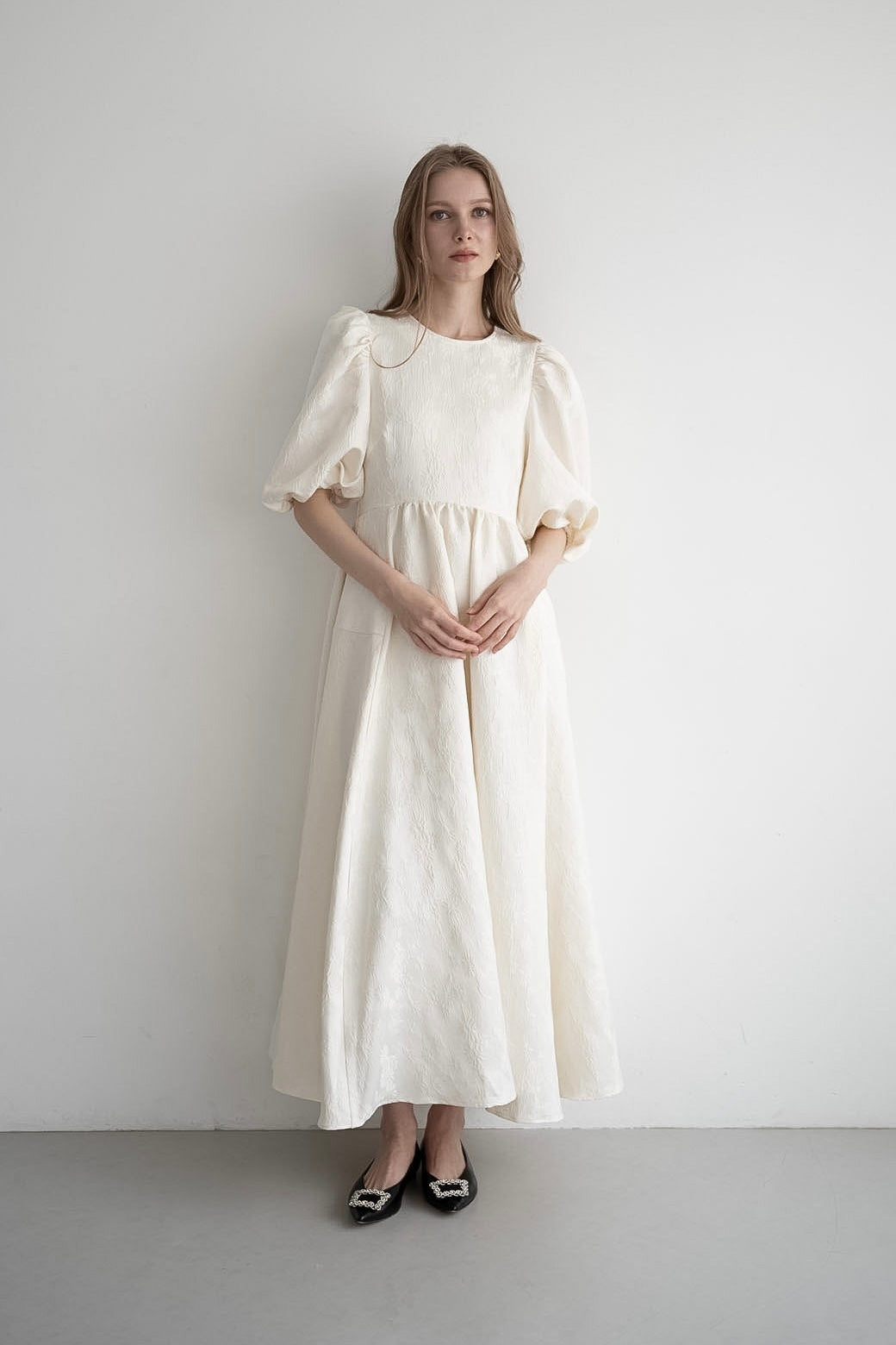 puff sleeve flare one-piece