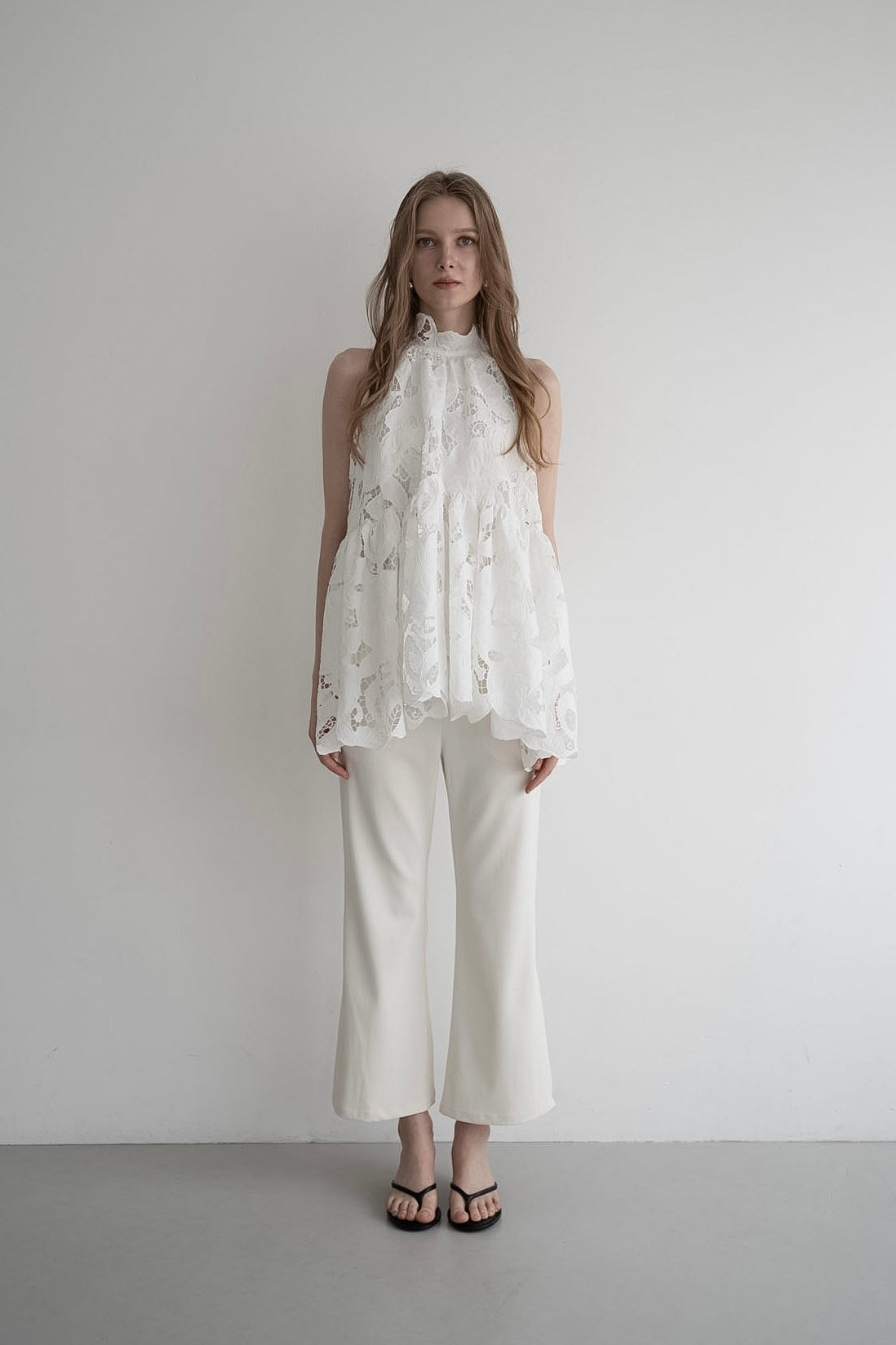 flower lace gather tops