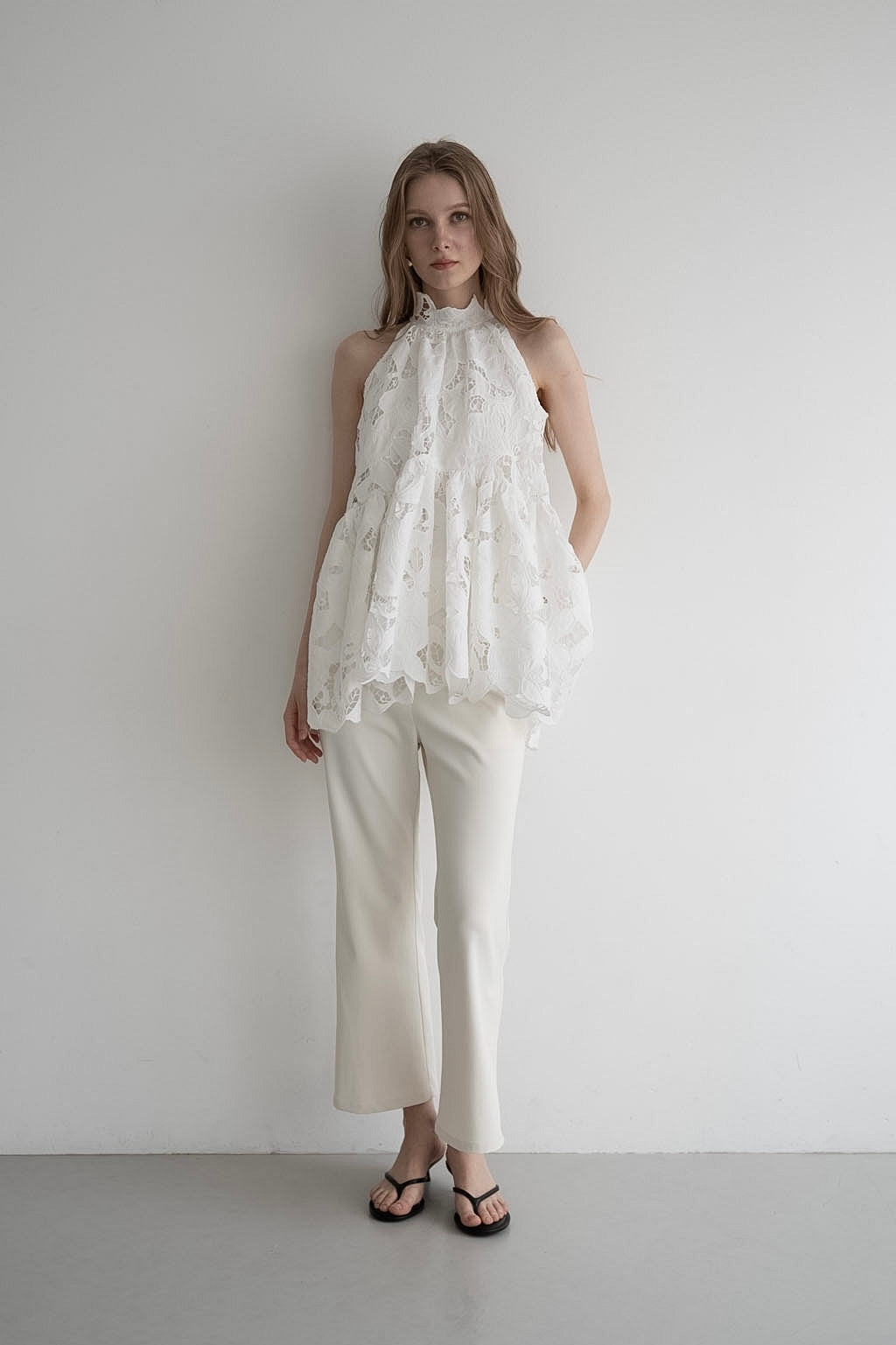 flower lace gather tops