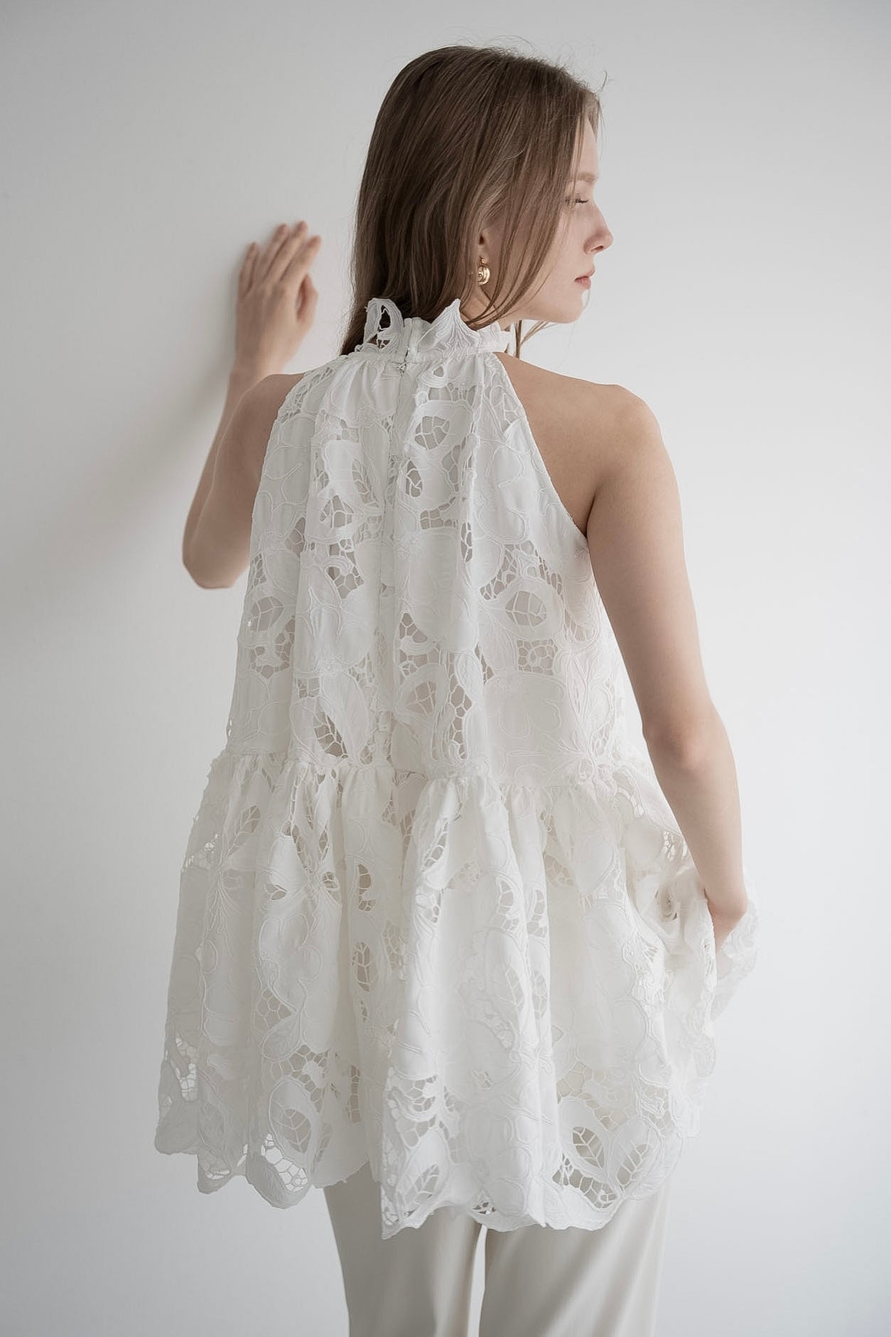 flower lace gather tops