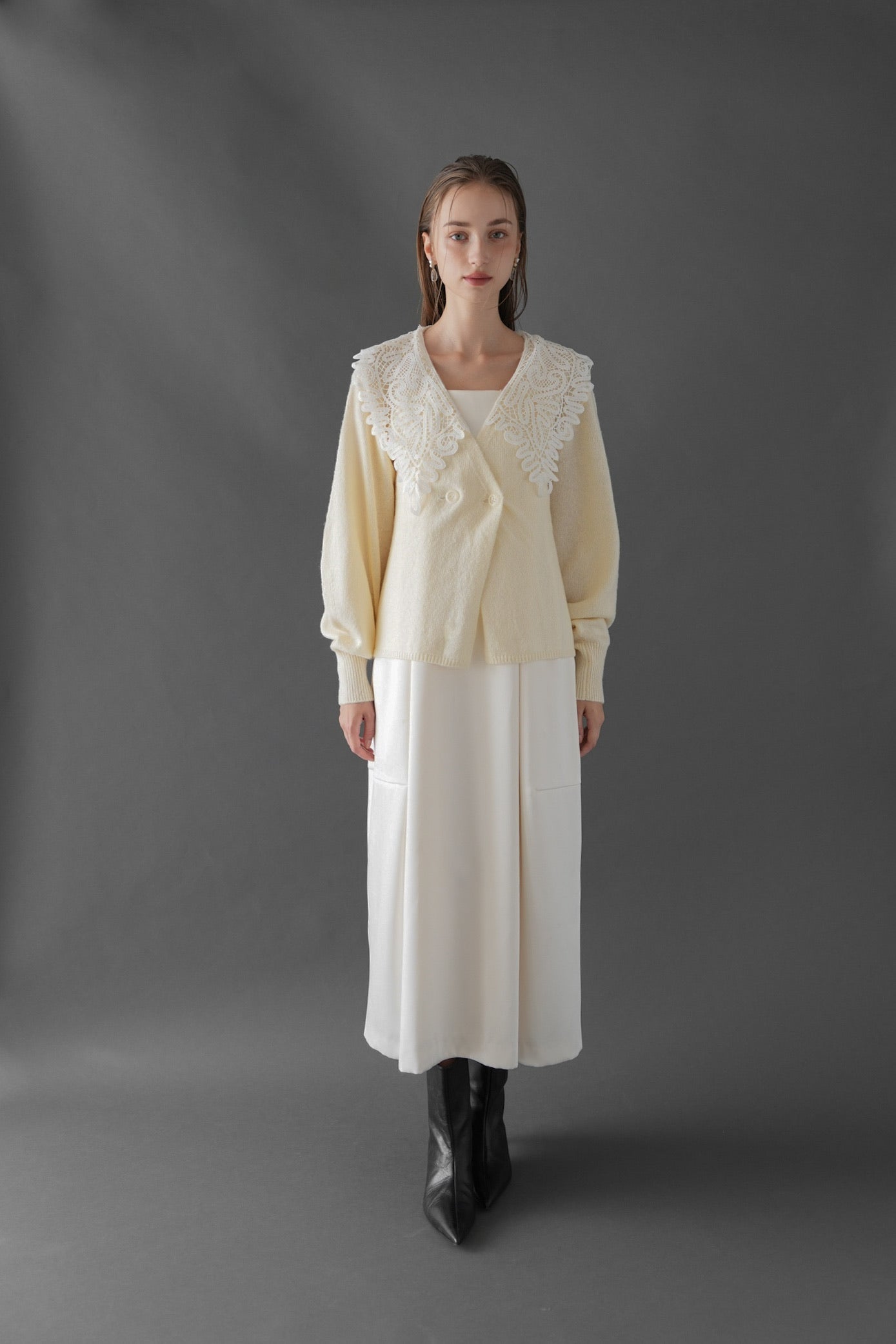 lace collar knit cardigan