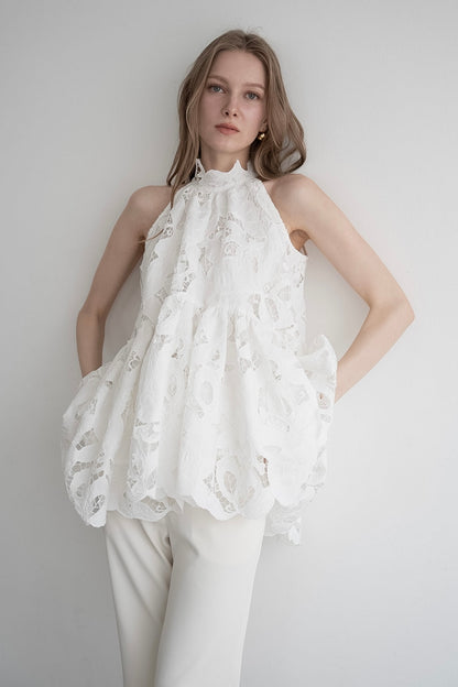 flower lace gather tops