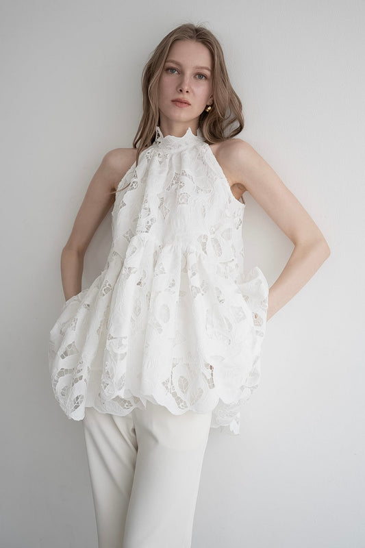 flower lace gather tops