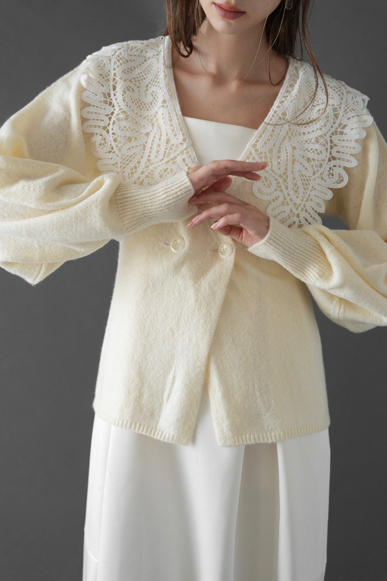 lace collar knit cardigan