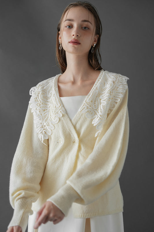 lace collar knit cardigan