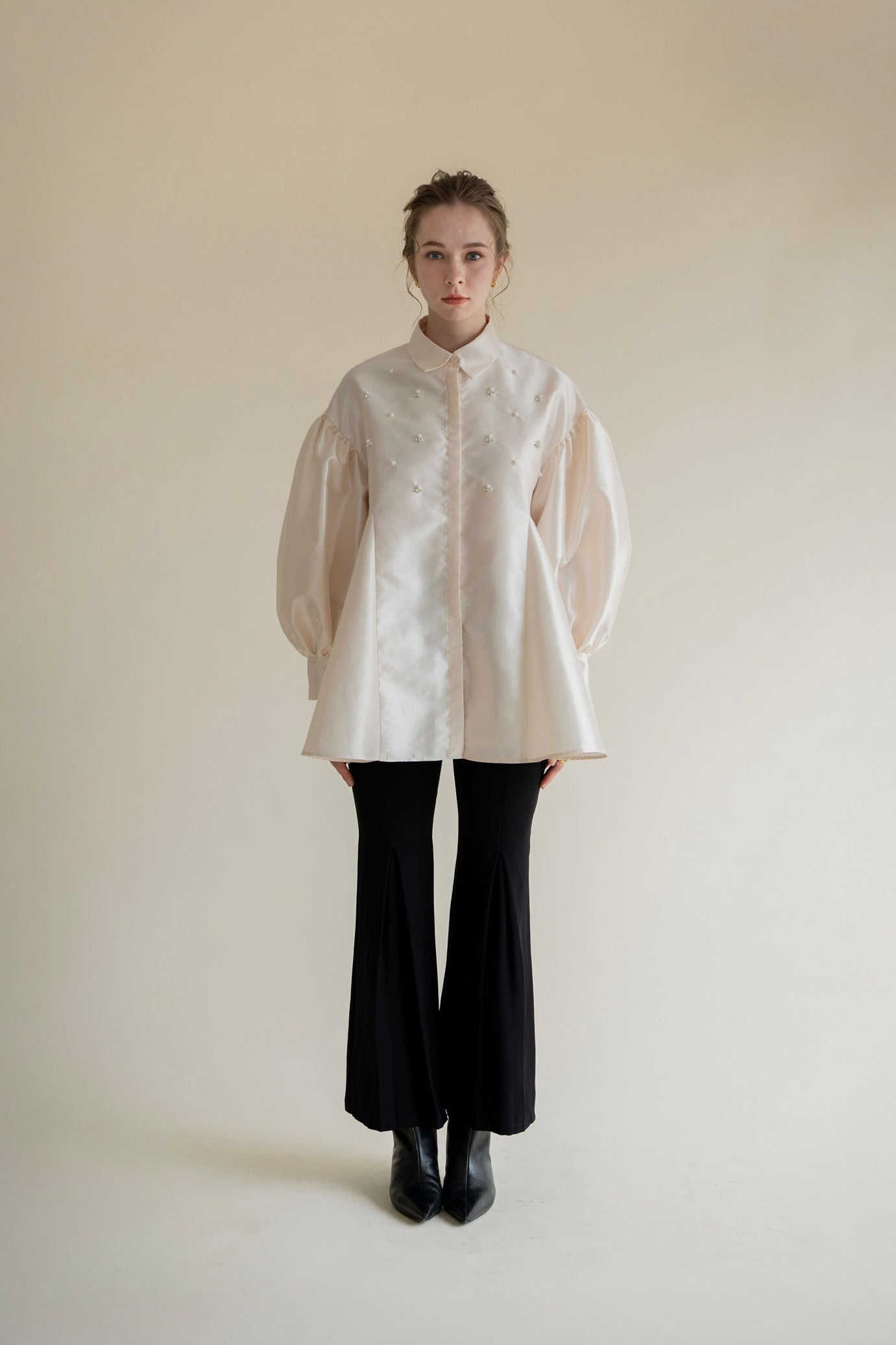 bijou satin puff blouse