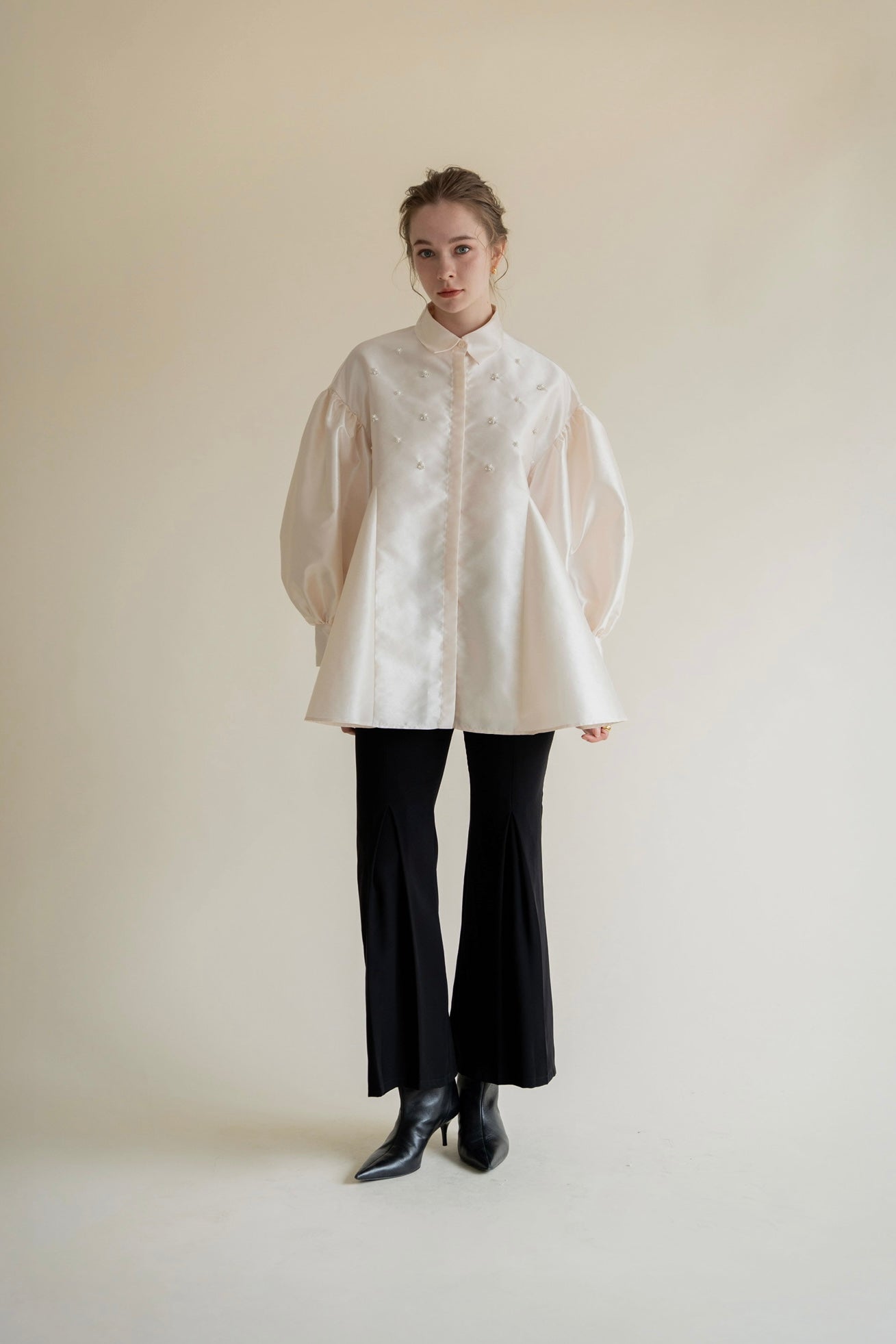 bijou satin puff blouse