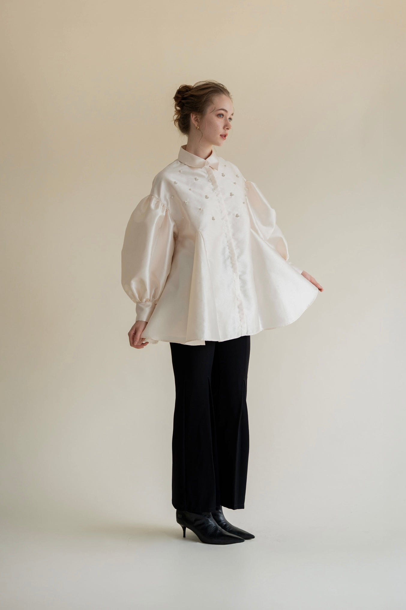 bijou satin puff blouse