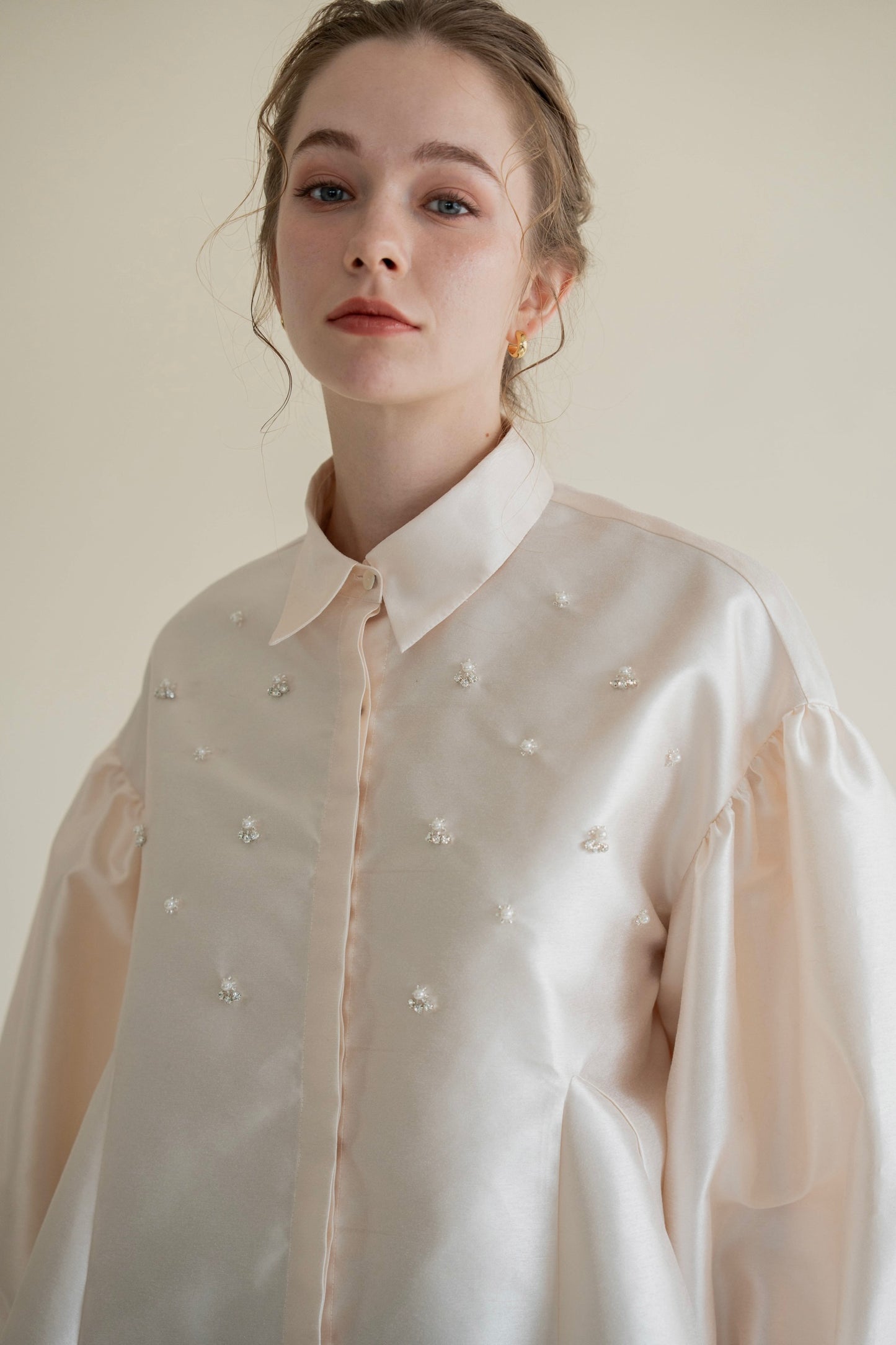 bijou satin puff blouse