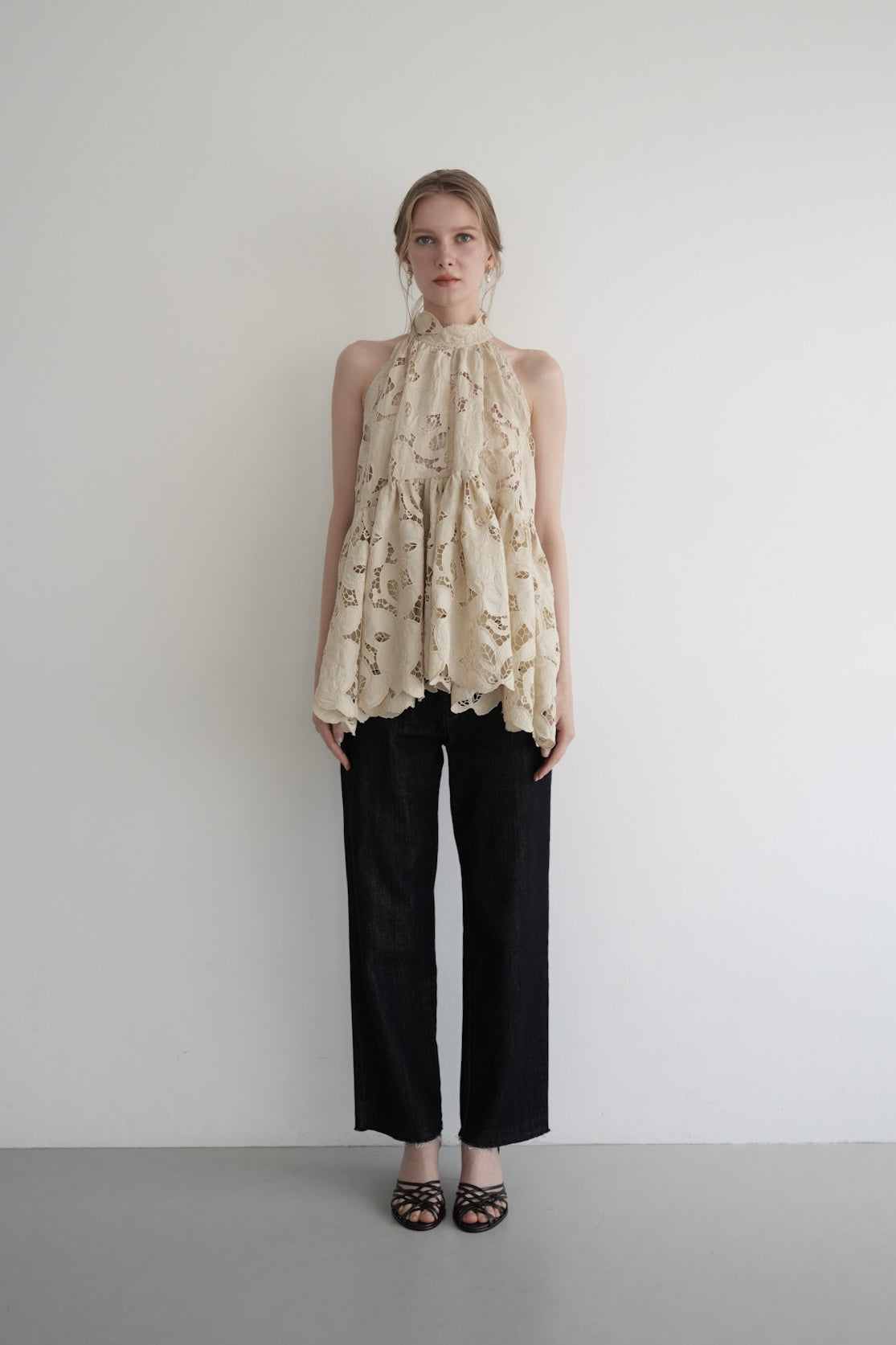flower lace gather tops
