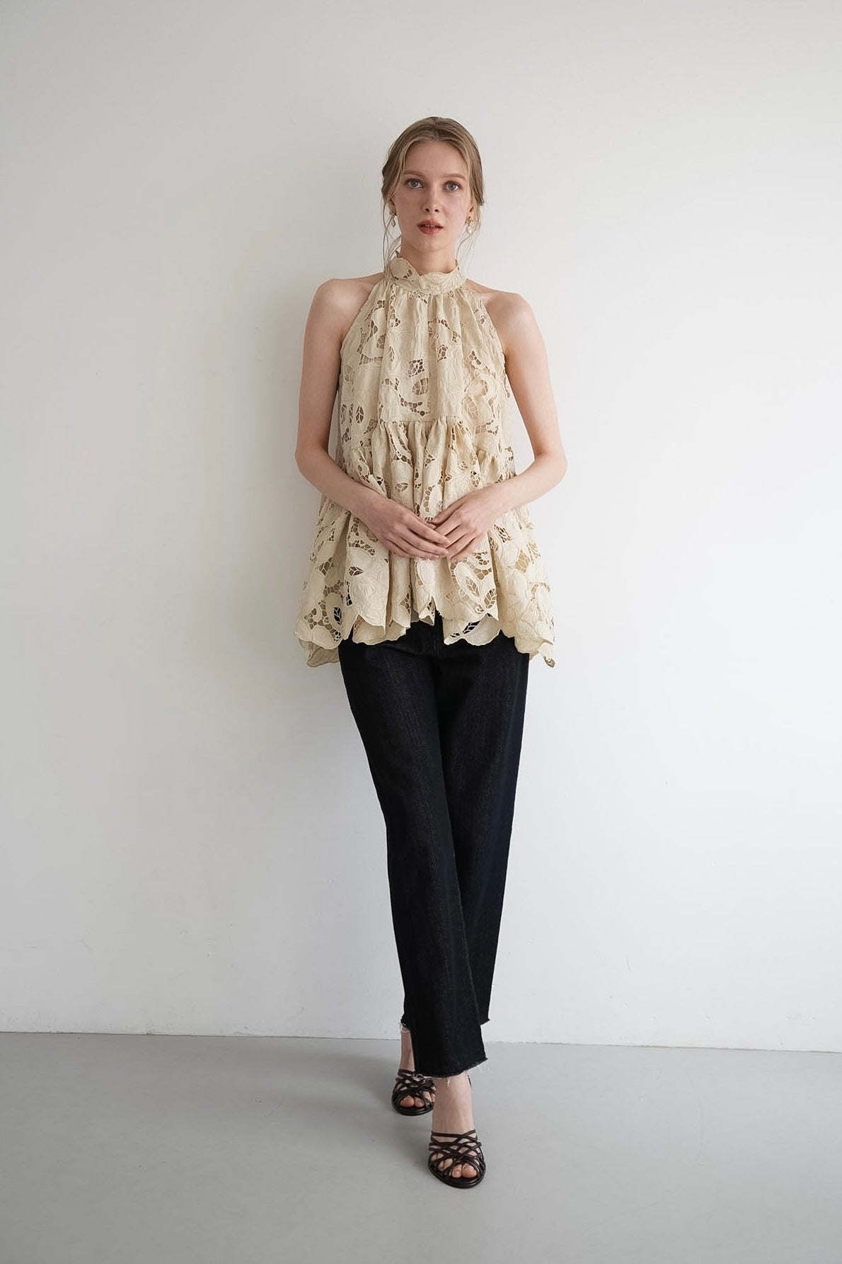 flower lace gather tops