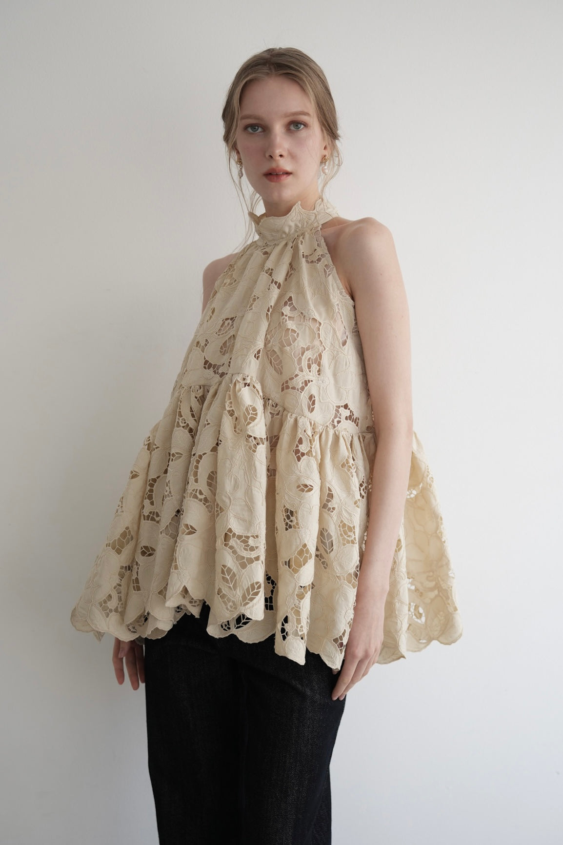 flower lace gather tops