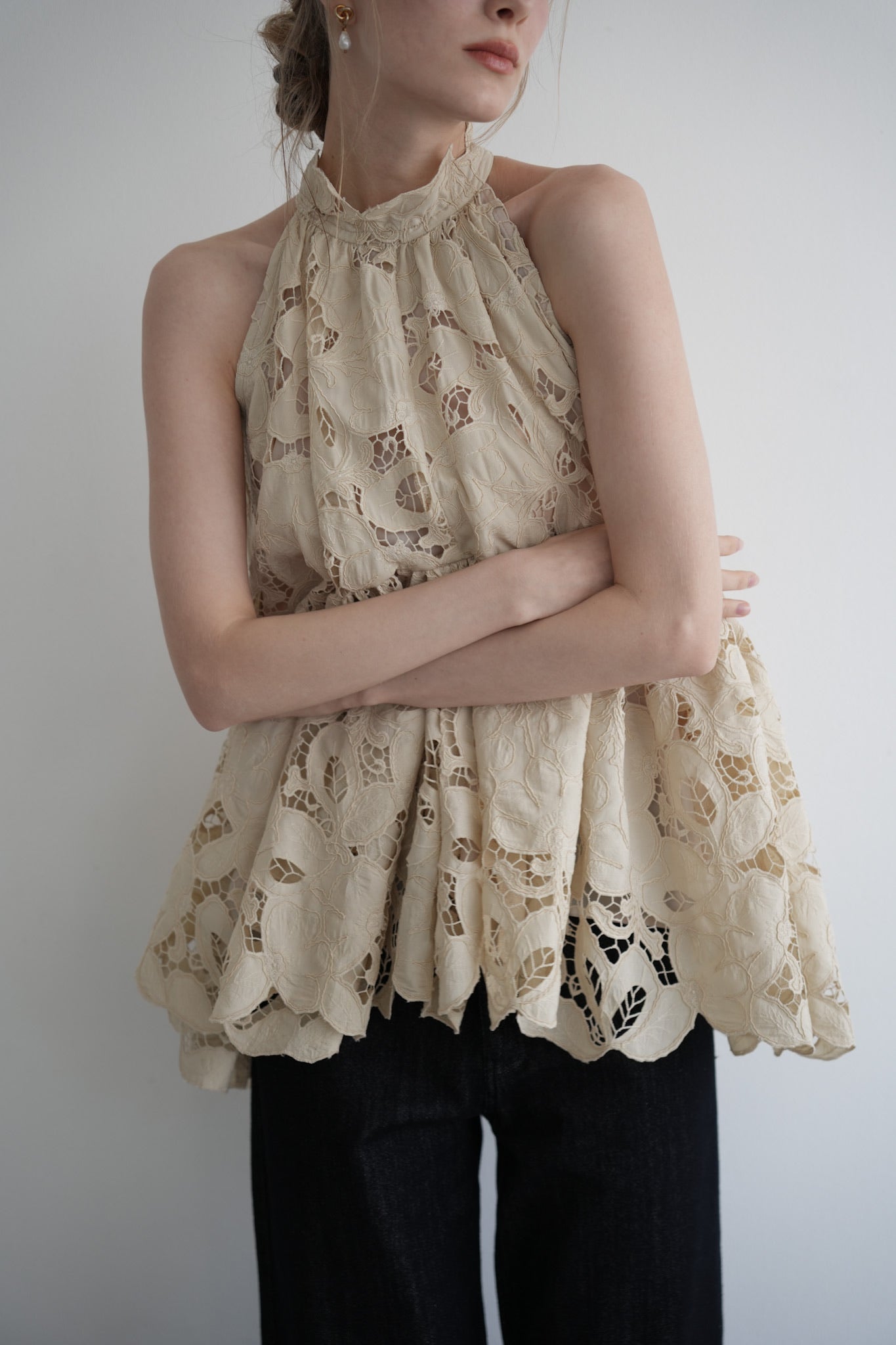 flower lace gather tops