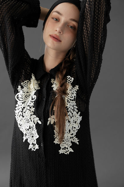 floral lace mesh one-piece