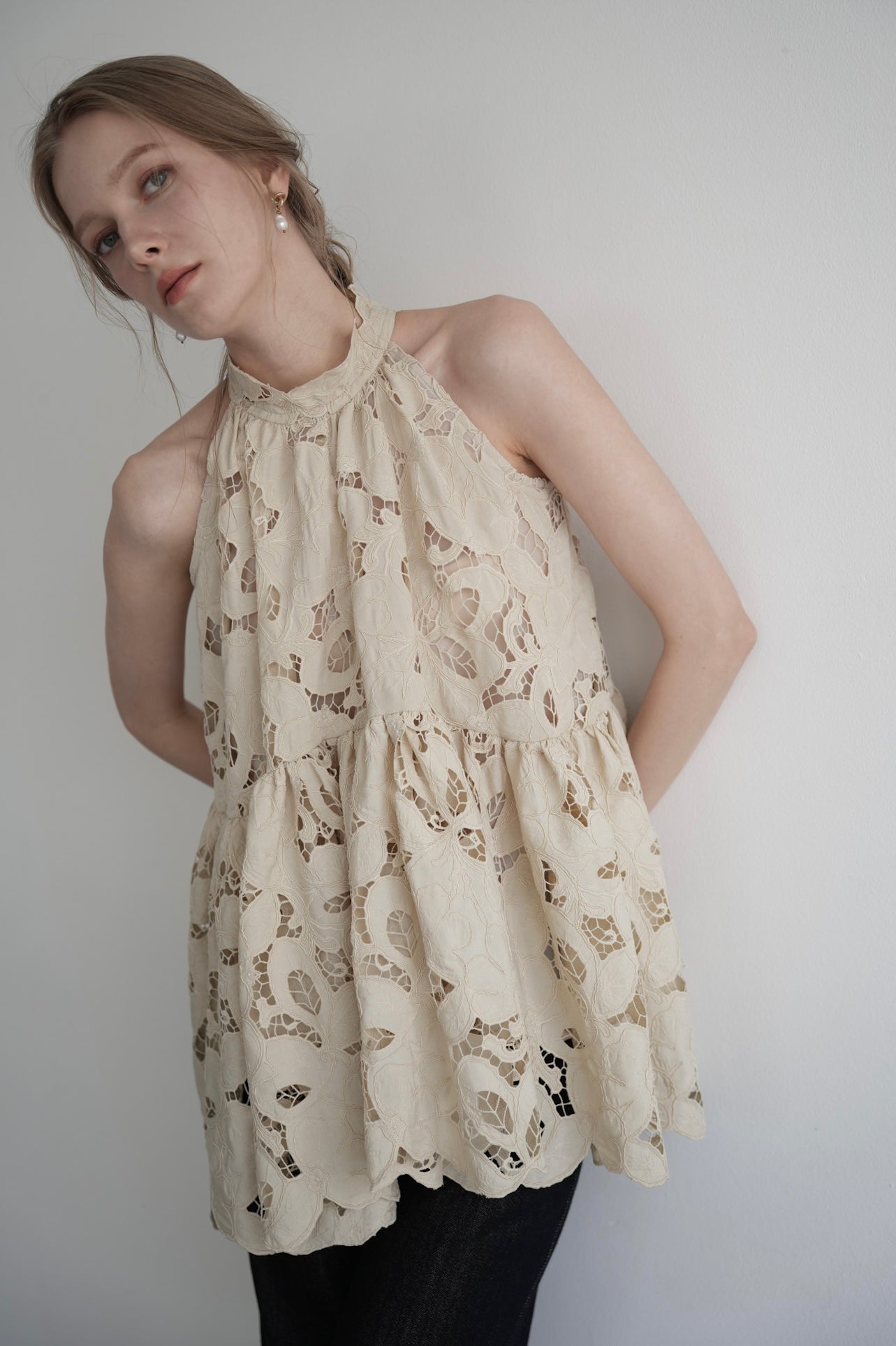 flower lace gather tops