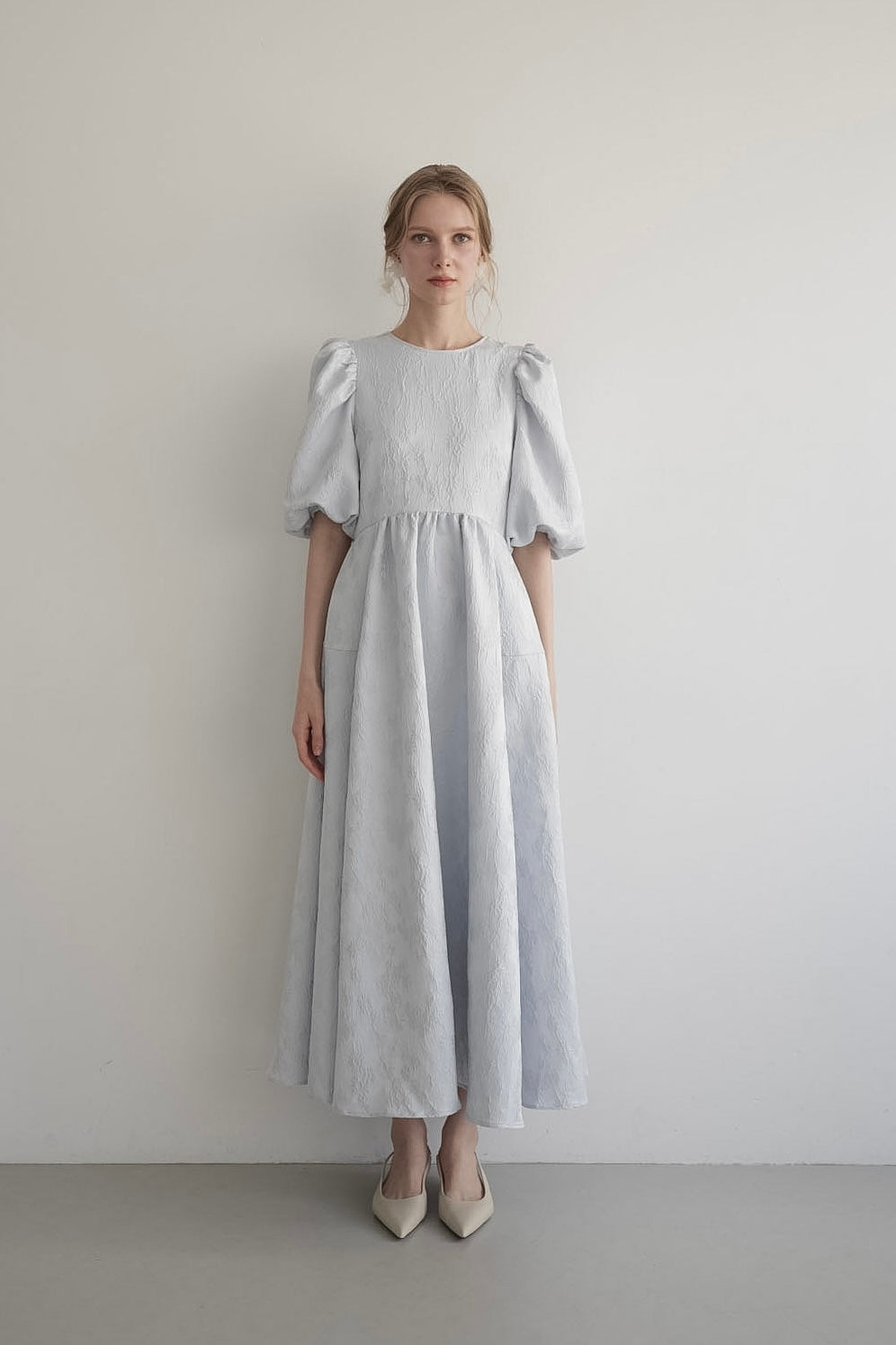 puff sleeve flare one-piece