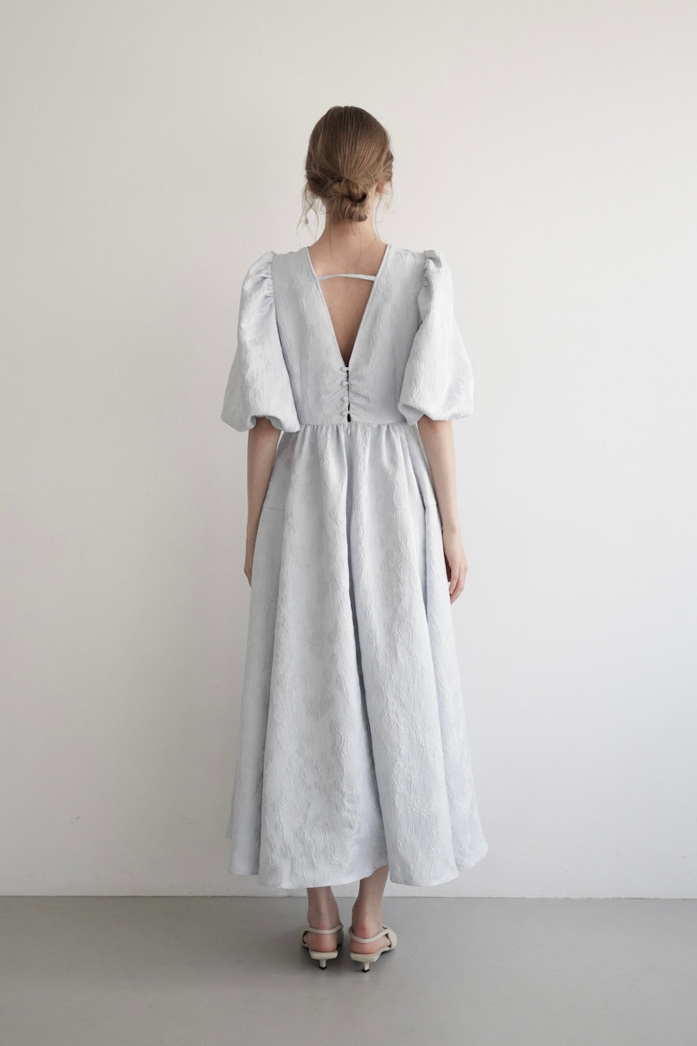 puff sleeve flare one-piece