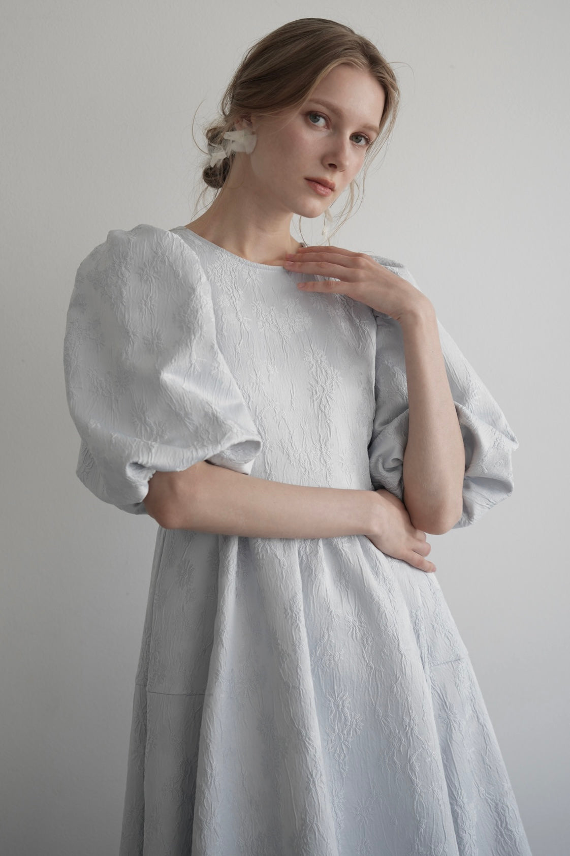 puff sleeve flare one-piece