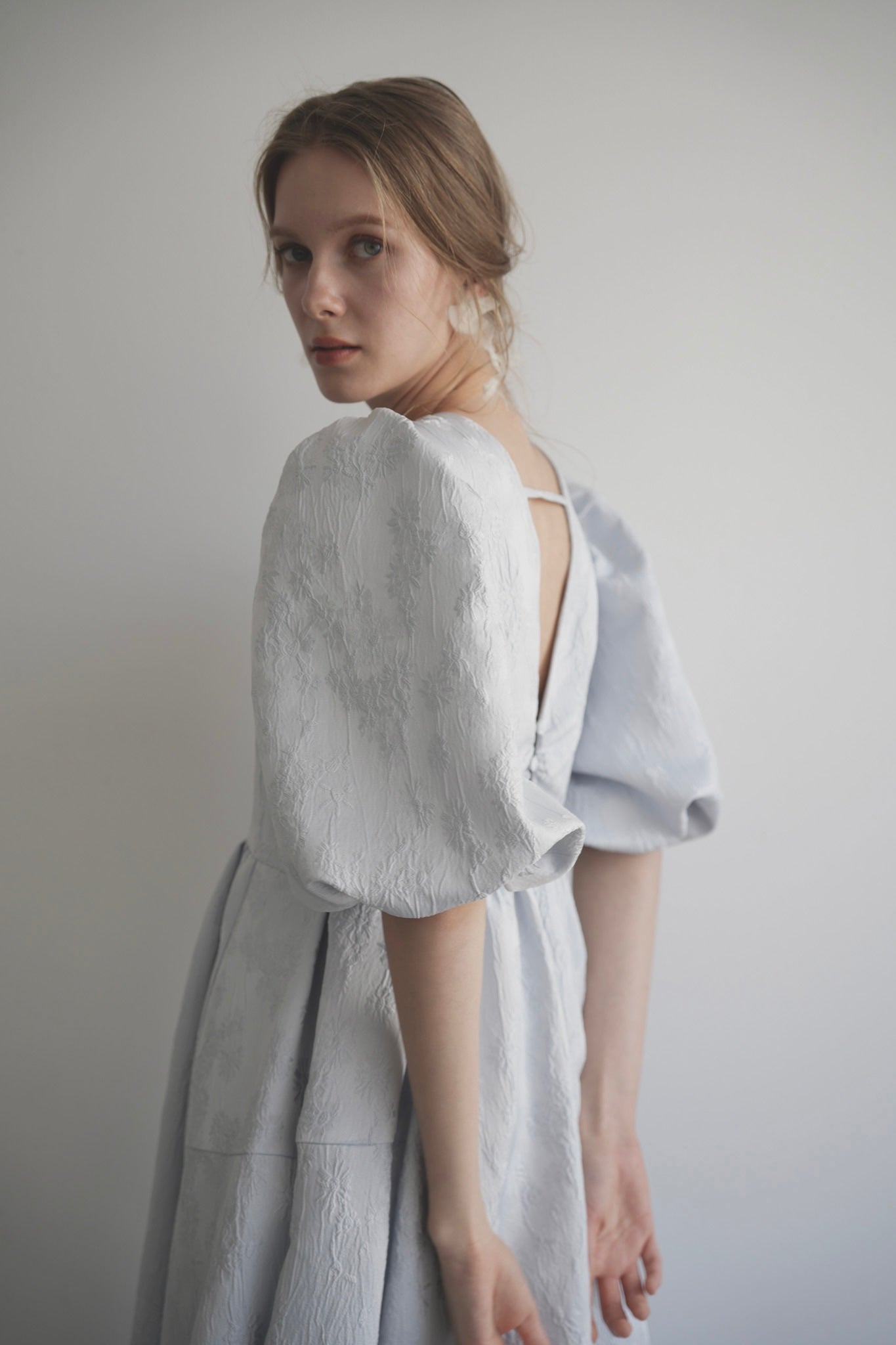 puff sleeve flare one-piece