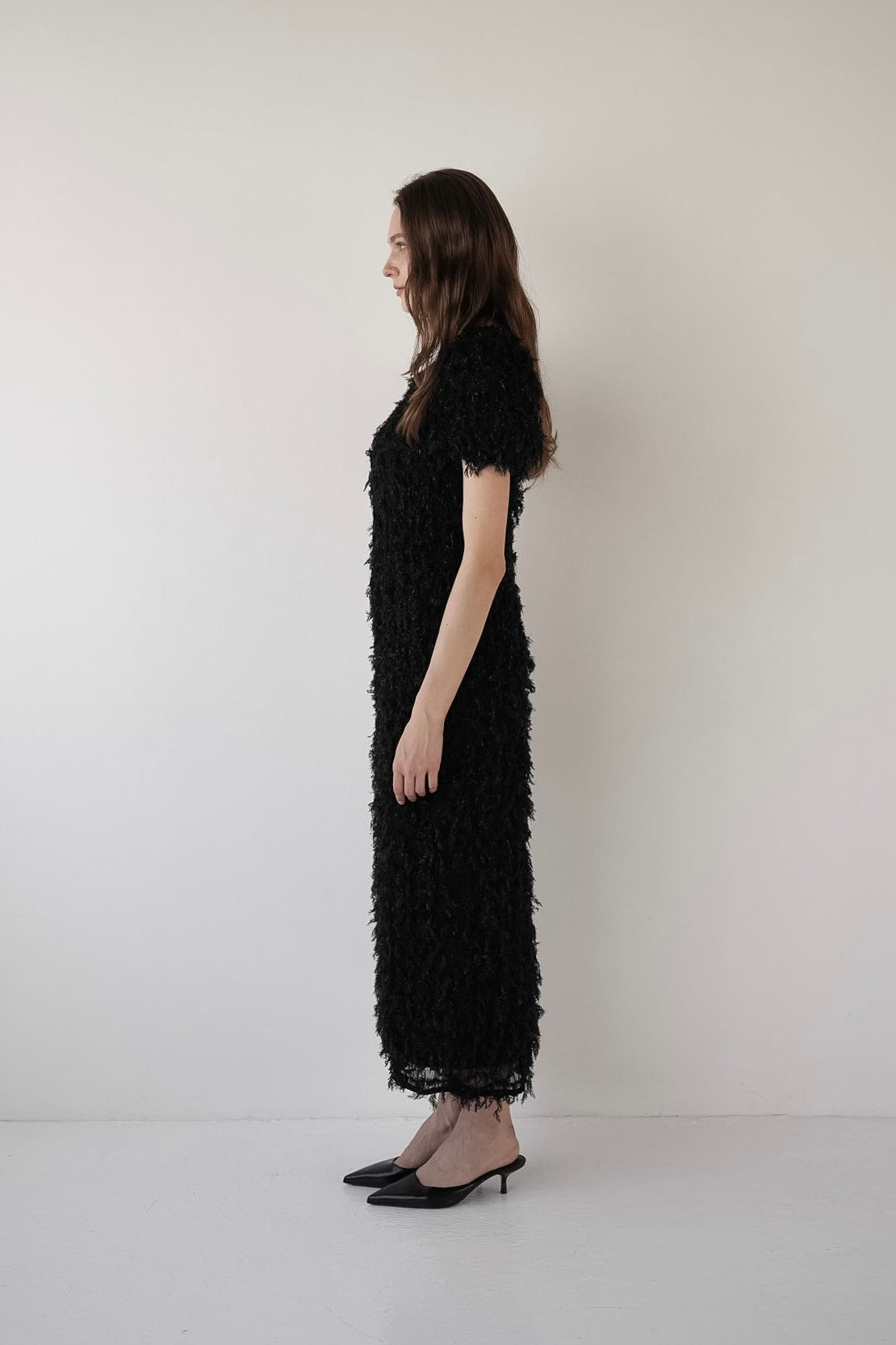 lame fringe puff dress