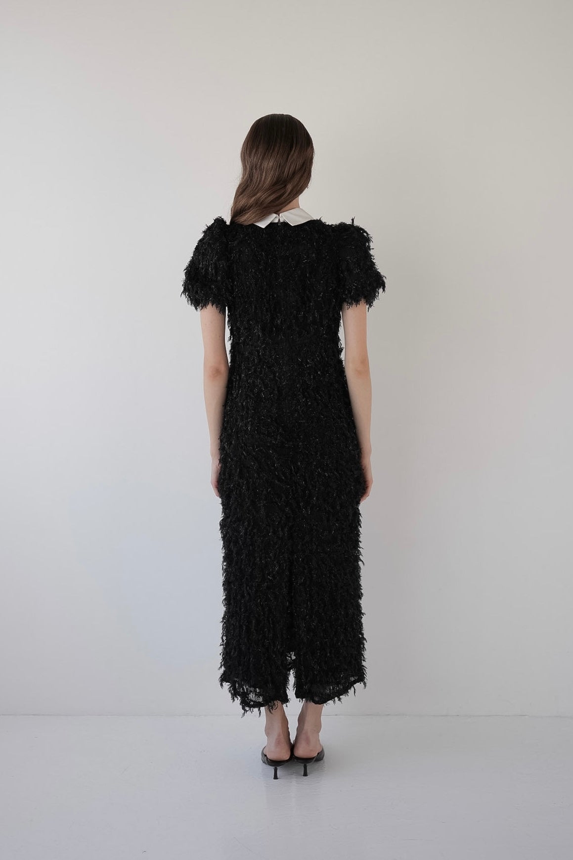 lame fringe puff dress
