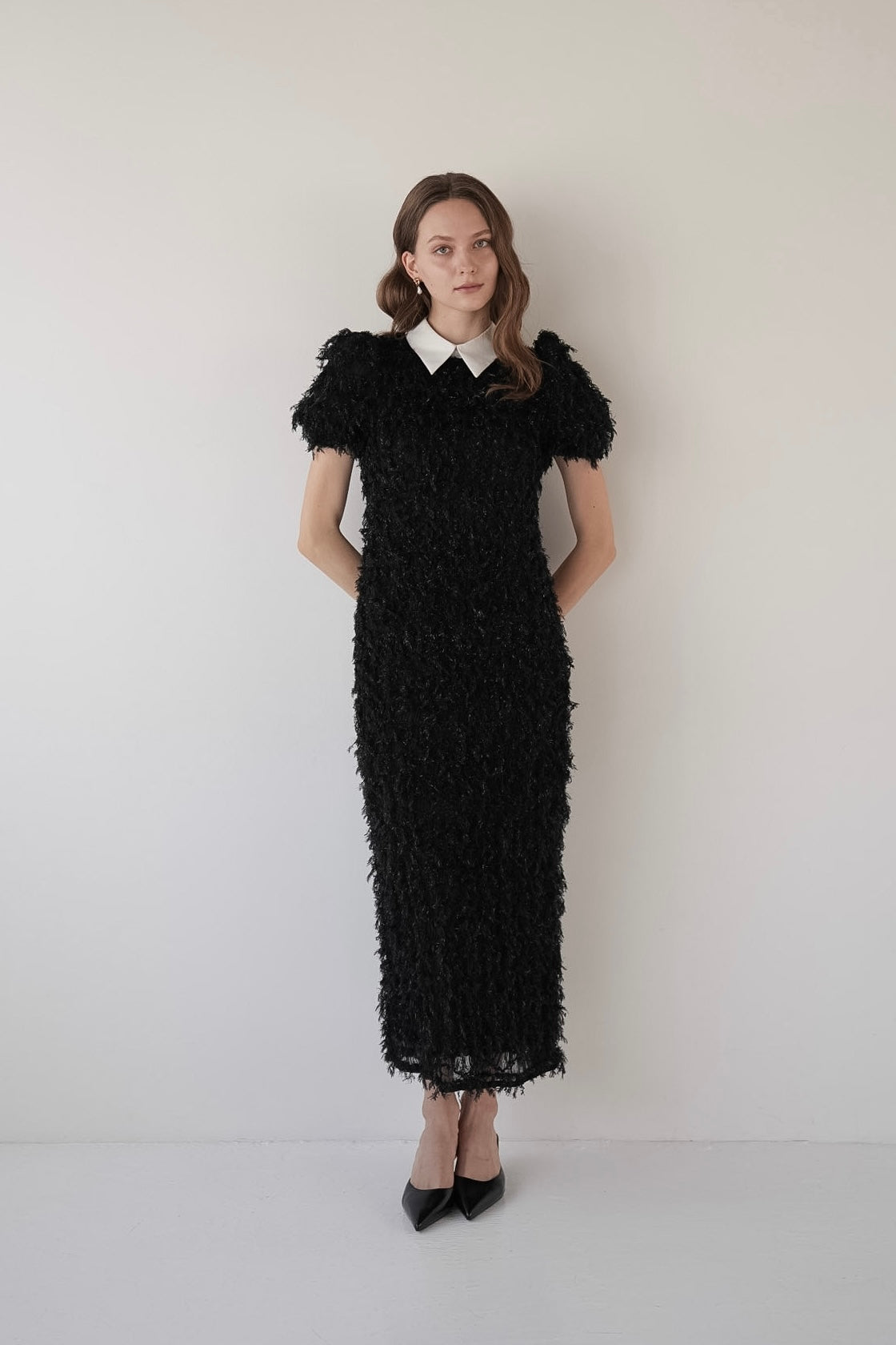 lame fringe puff dress