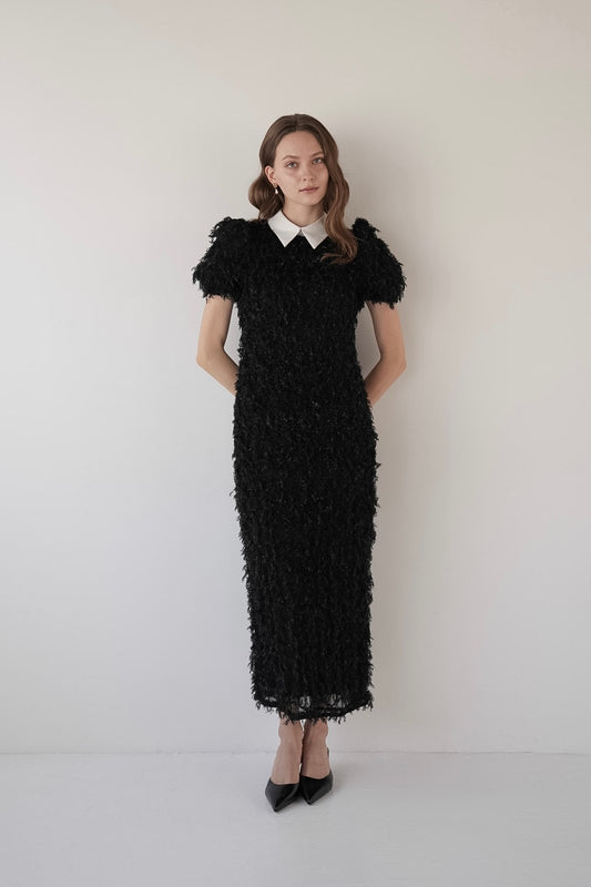 lame fringe puff dress