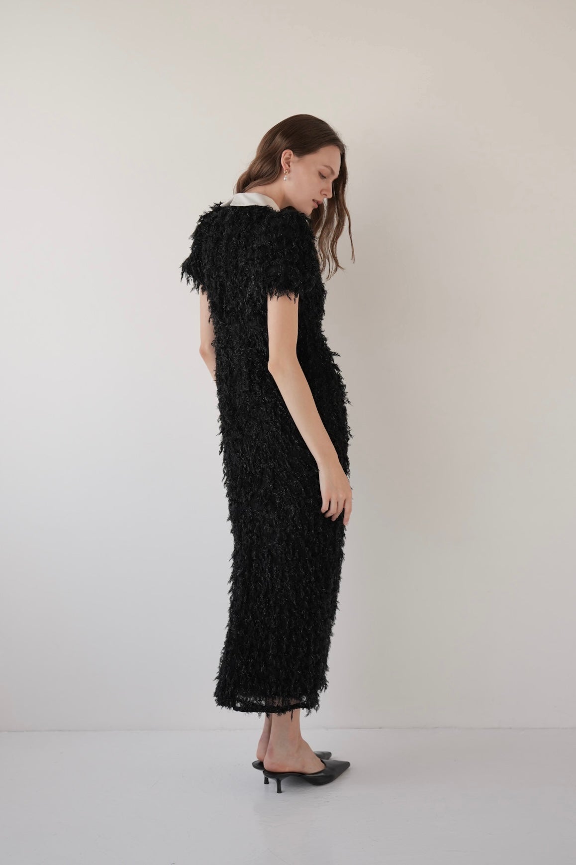 lame fringe puff dress