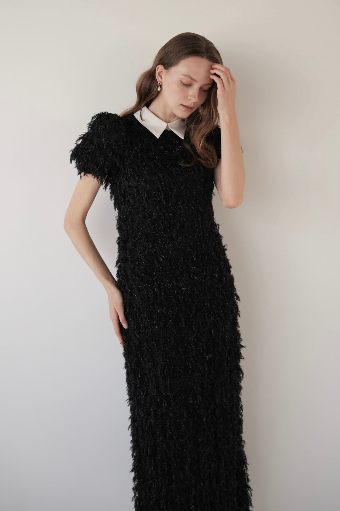 lame fringe puff dress