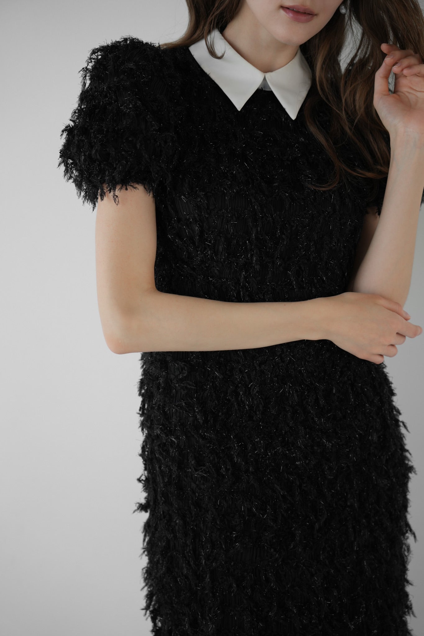 lame fringe puff dress
