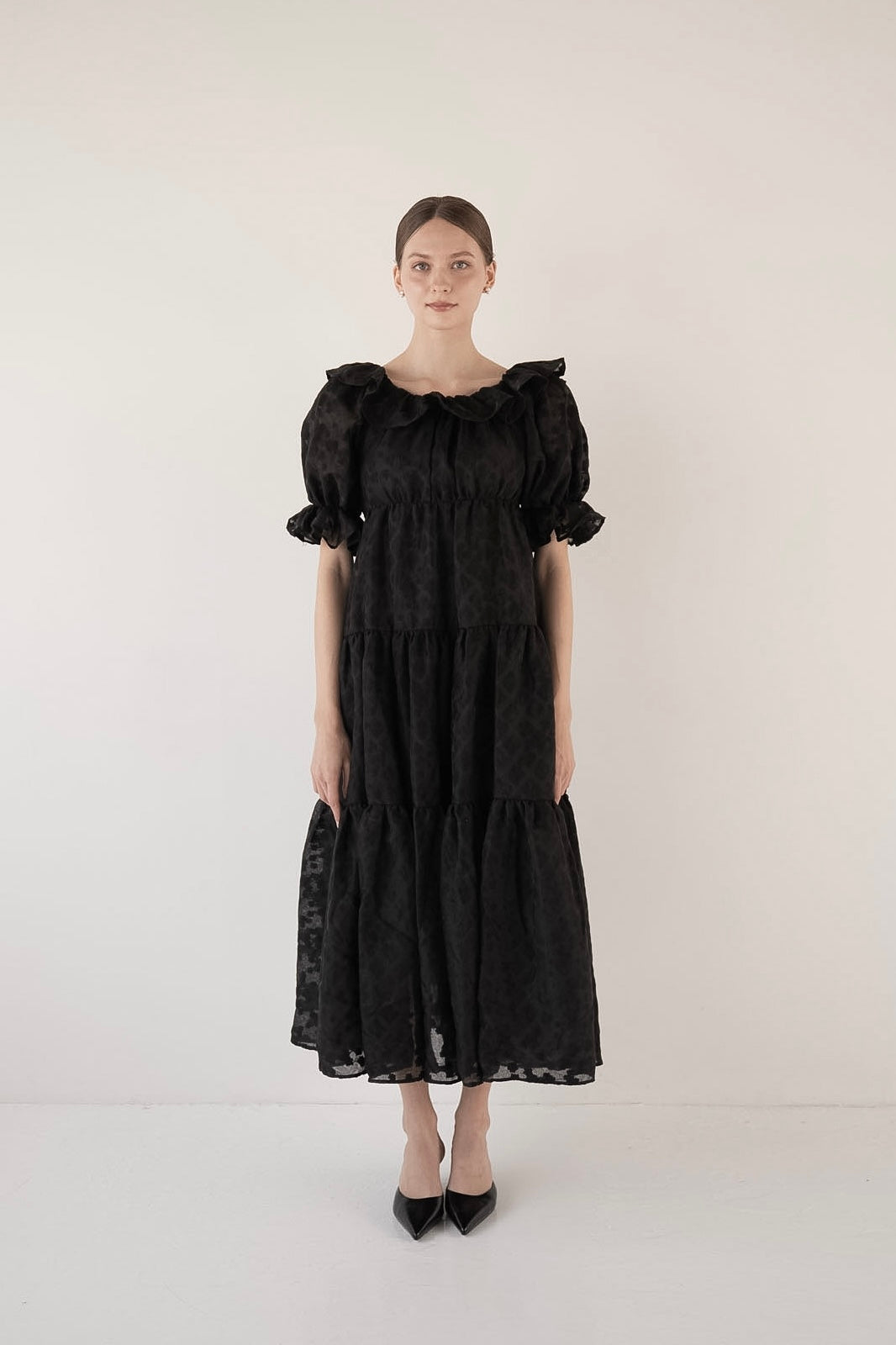 frill collar tiered one-piece