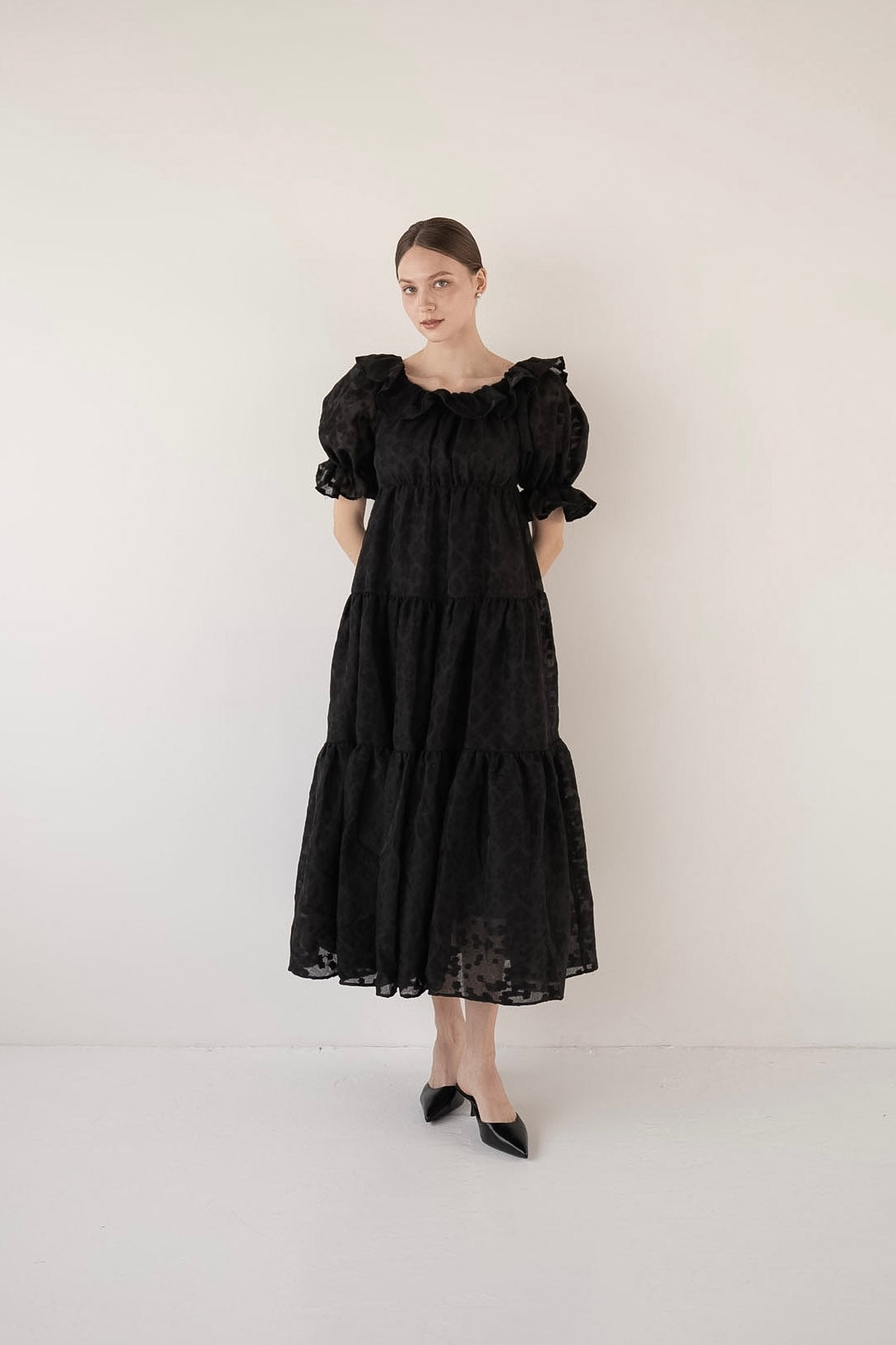 frill collar tiered one-piece
