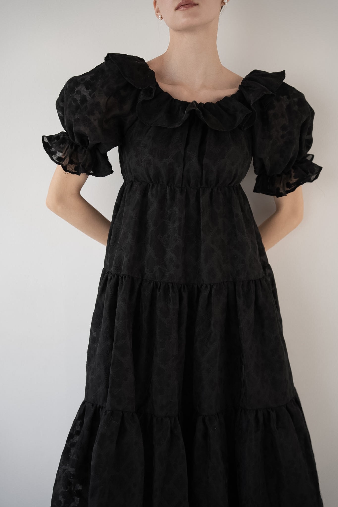 frill collar tiered one-piece