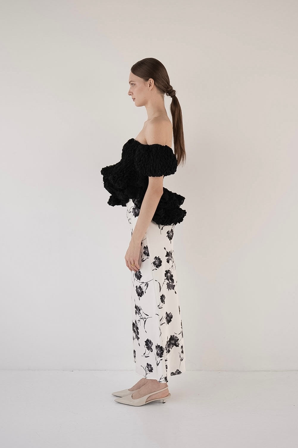 トップス Acka jacquard peplum bustier volume peplum tops – Acka online store