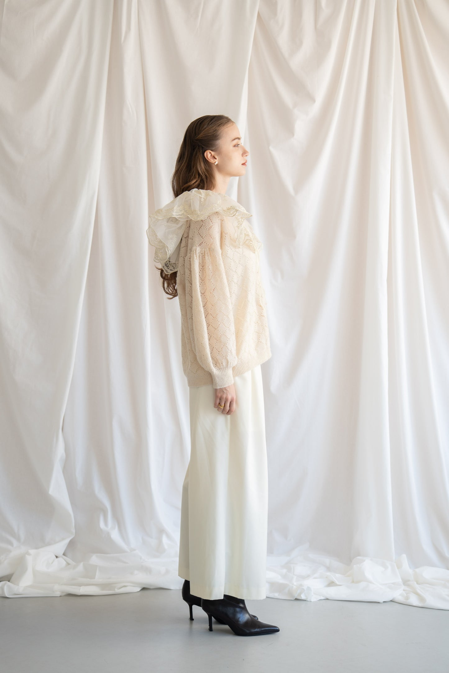 sheer frill knit cardigan