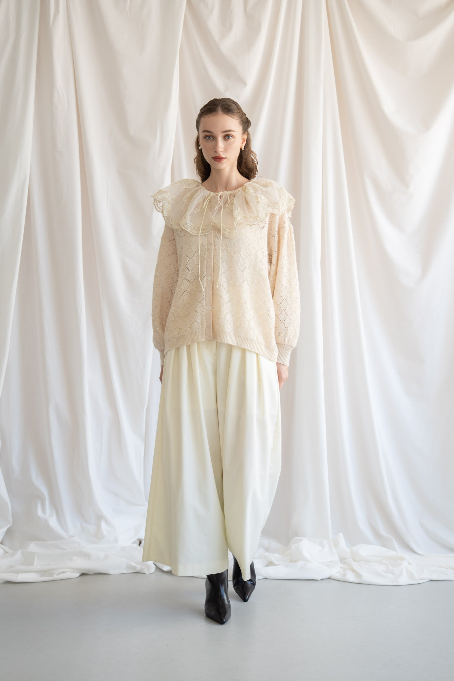 sheer frill knit cardigan – Acka online store